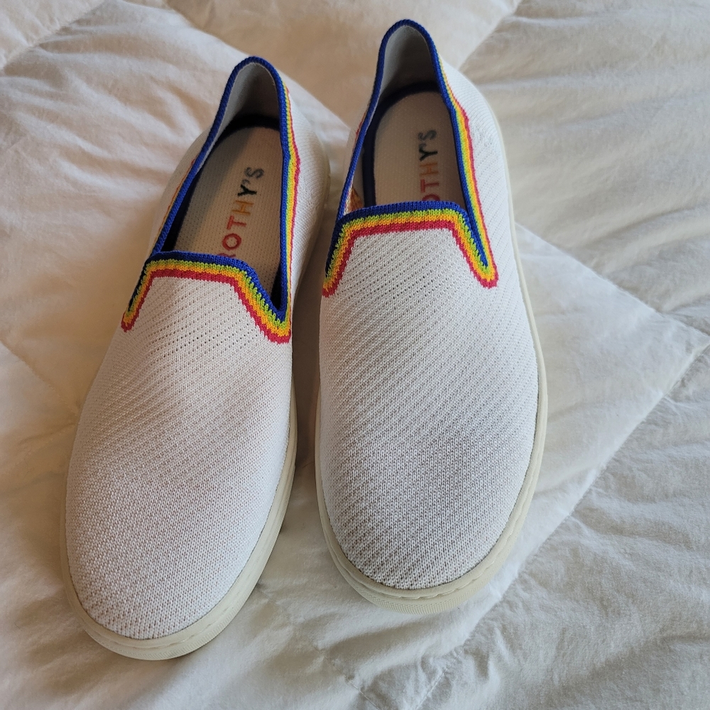 Rothy's The Original Slip On Sneaker White Rainbow Slip on Shoes - Picture 2 of 7